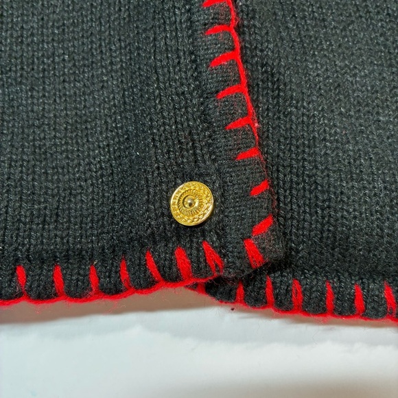 Vintage Christmas Cardigan L Sweater Crystal Kobe Black Embroidery Sequins Beads - Picture 5 of 8